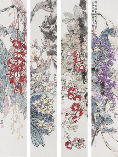 李雪松 佛教六花系列 纸本设色 136cm×23cmx4 2014 李雪松 佛教六花系列 纸本设色 136cm×23cmx4 2014