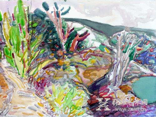 黄永生《勃发》水彩 56x76cm 黄永生《勃发》水彩 56x76cm