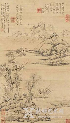 倪瓒 山水立轴 倪瓒 山水立轴