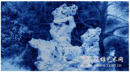 赵传玉水墨青花作品《游园惊梦》