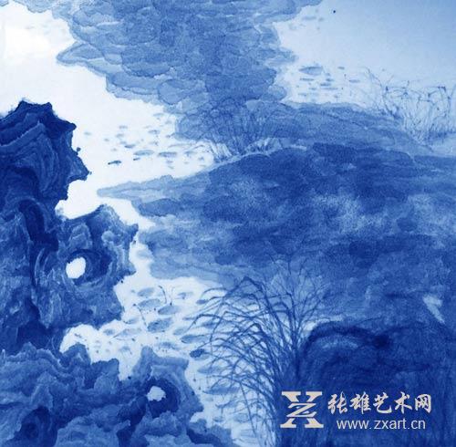  赵传玉水墨青花作品《假山》