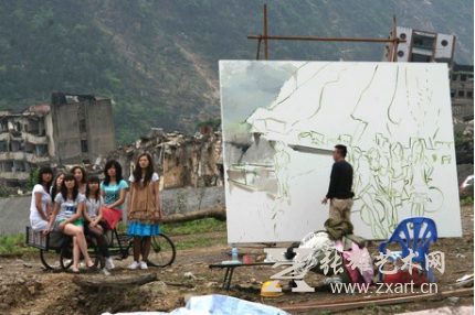 刘小东画《出北川》，中国四川，2010年