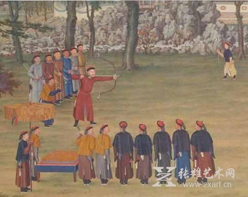 王致诚《乾隆v篮球图》篮球35岁学局部图片